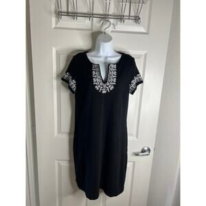 Talbots Petites Women's Embroidered Shift Dress Pockets Black ~ Size MP